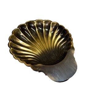 Vintage Solid Brass Clam Sea‎ Shell Tray Large Scalloped Dish Decor Plate USA